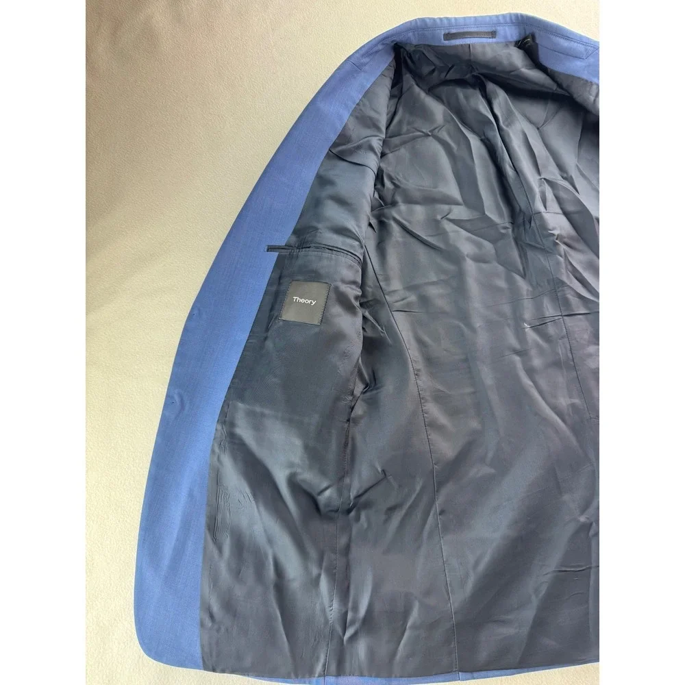 Theory Chambers New Tailor 2 Blue Wool Blend Suit Blazer Jacket Mens Size 38R - Picture 4 of 16